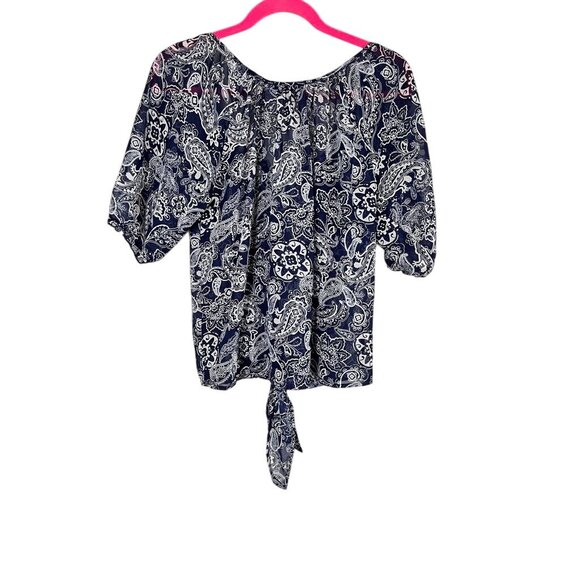 Retro Floral Lace Sheer Top L Blue Coastal Preppy Boho Western Nautical 80s - Picture 9 of 12